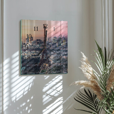 Vierkante glazen wandklok Eiffeltoren Parijs