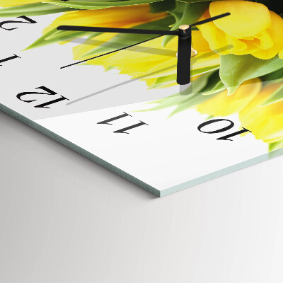 Vierkante glazen wandklok Tulpenbloemen