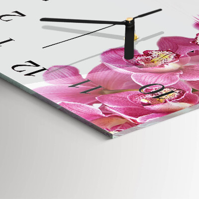 Vierkante glazen wandklok Orchidee