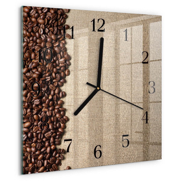Vierkante glazen wandklok Koffiebonen