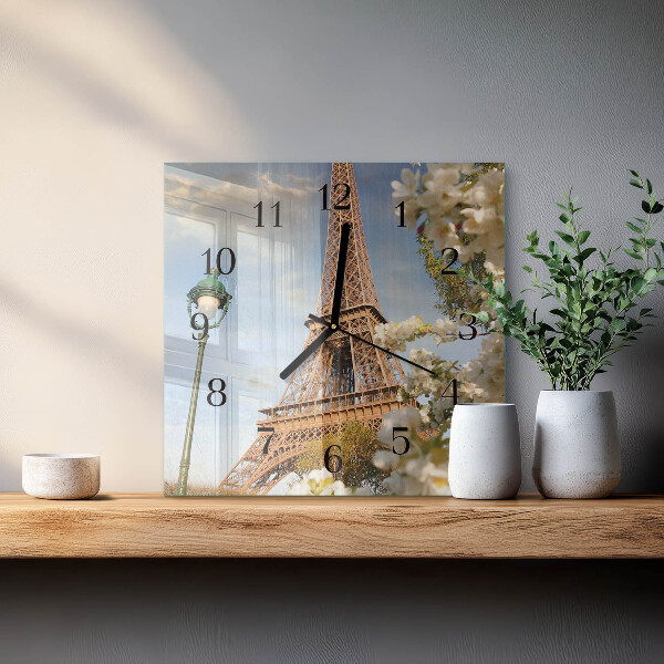 Vierkante glazen wandklok Eiffeltoren Parijs