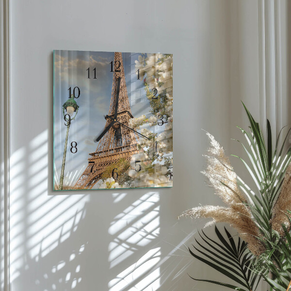 Vierkante glazen wandklok Eiffeltoren Parijs