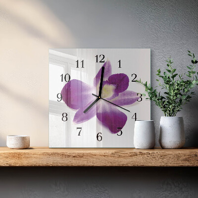 Vierkante glazen wandklok Orchideebloem