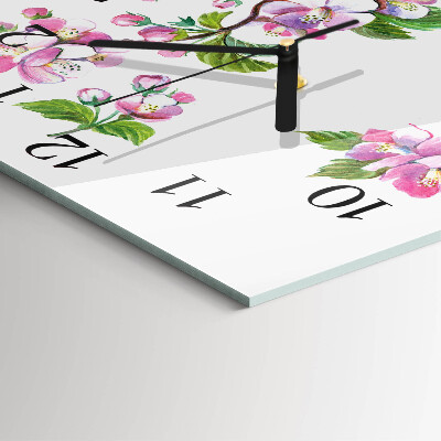 Vierkante glazen wandklok Bloemen
