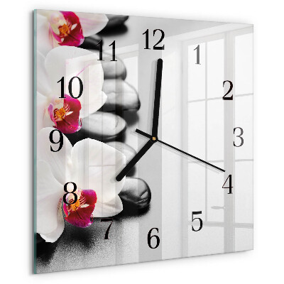 Vierkante glazen wandklok Orchideeënstenen