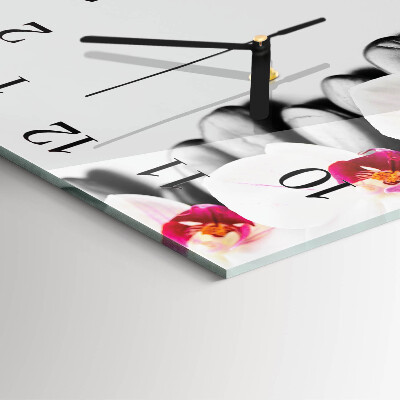 Vierkante glazen wandklok Orchideeënstenen
