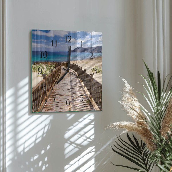 Vierkante glazen wandklok Strand Zee