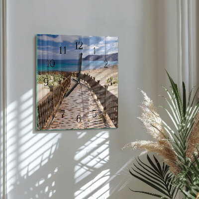 Vierkante glazen wandklok Strand Zee