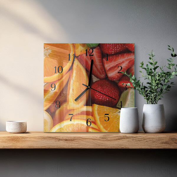 Vierkante glazen wandklok Fruit