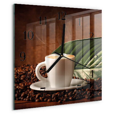Vierkante glazen wandklok Kopje koffie