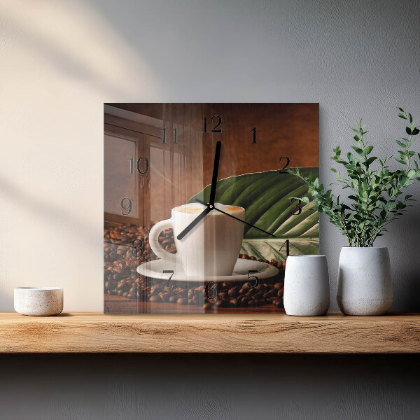 Vierkante glazen wandklok Kopje koffie