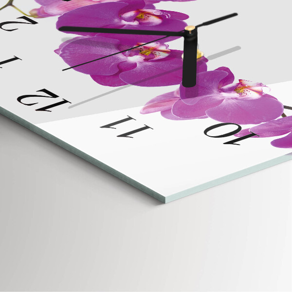 Vierkante glazen wandklok Orchidee