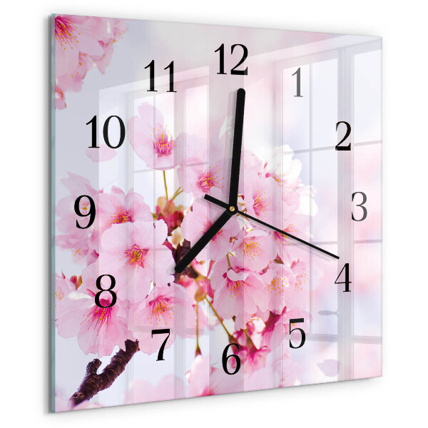 Vierkante glazen wandklok Bloemen