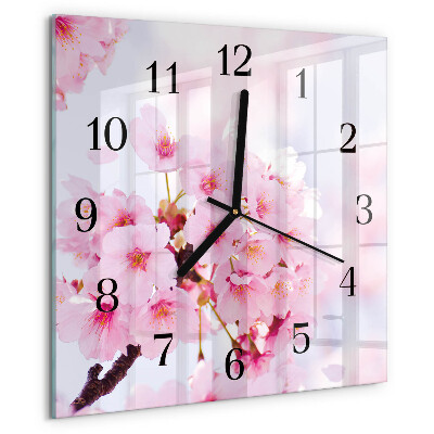 Vierkante glazen wandklok Bloemen