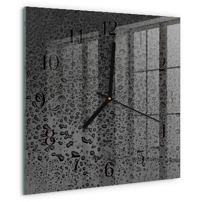 Vierkante glazen wandklok Waterdruppels