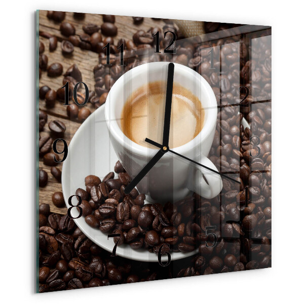 Vierkante glazen wandklok Kopje koffie