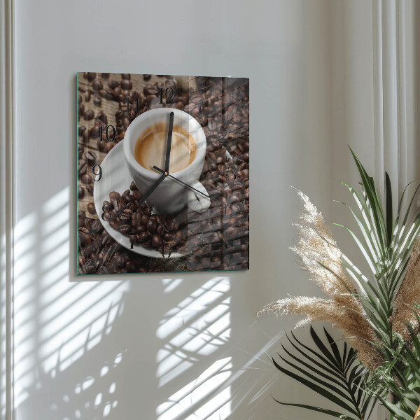Vierkante glazen wandklok Kopje koffie