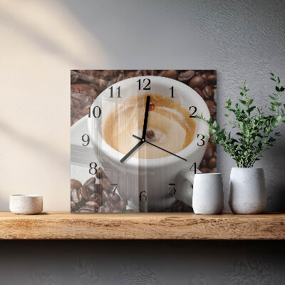 Vierkante glazen wandklok Kopje koffie