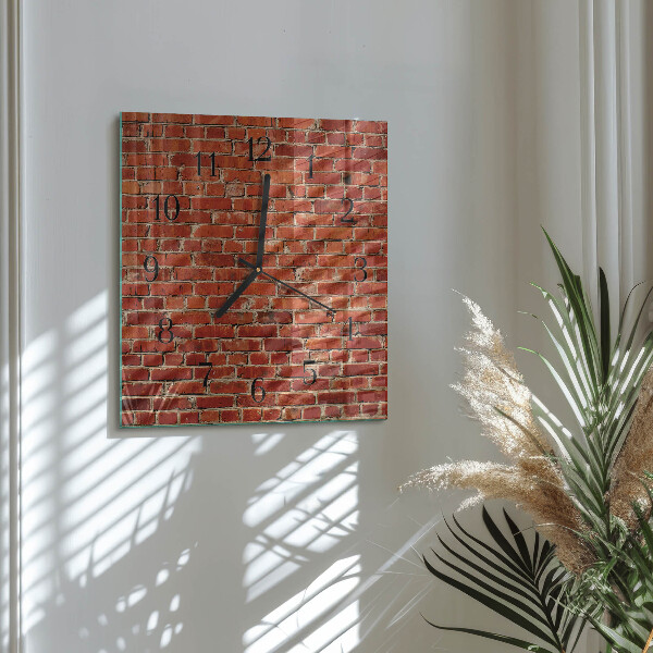 Vierkante glazen wandklok Bakstenen muur