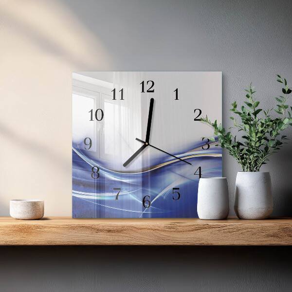 Vierkante glazen wandklok Abstracte lijnen
