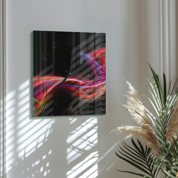 Vierkante glazen wandklok Abstracte lijnen