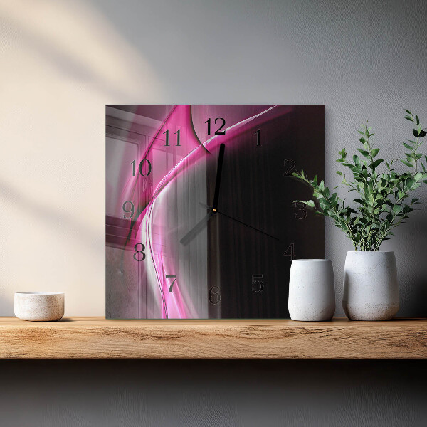 Vierkante glazen wandklok Abstracte lijnen
