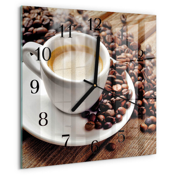 Vierkante glazen wandklok Kopje koffie