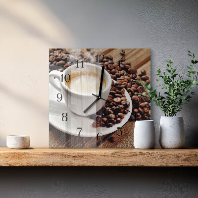 Vierkante glazen wandklok Kopje koffie