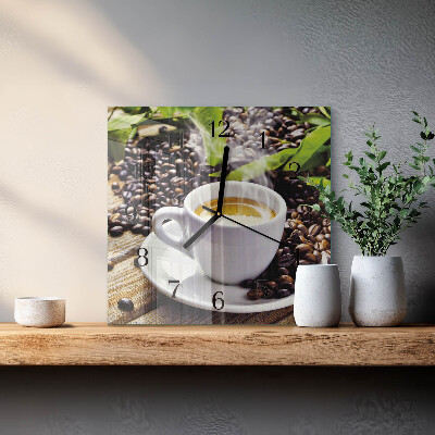 Vierkante glazen wandklok Kopje koffie