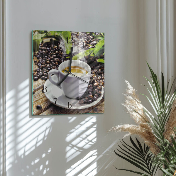 Vierkante glazen wandklok Kopje koffie
