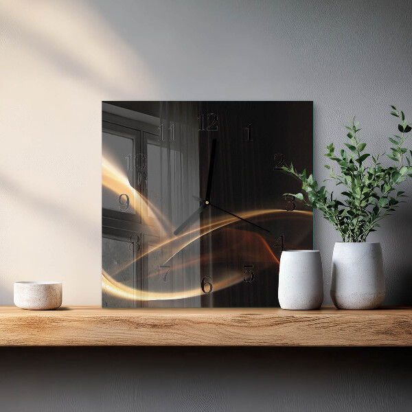 Vierkante glazen wandklok Abstracte lijnen