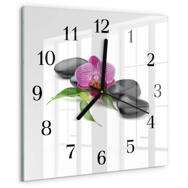 Vierkante glazen wandklok Orchidee
