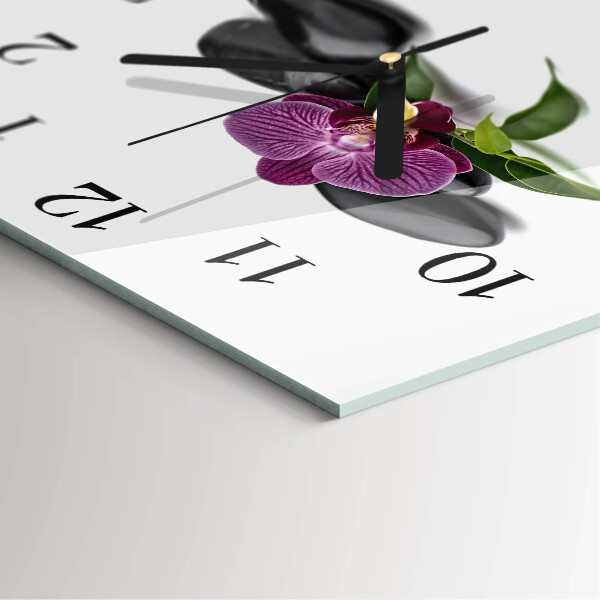 Vierkante glazen wandklok Orchidee