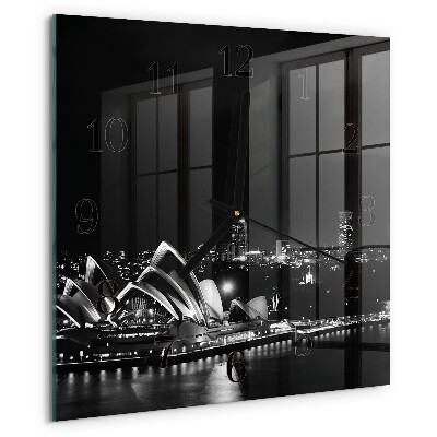 Vierkante glazen wandklok Sydney Horizon