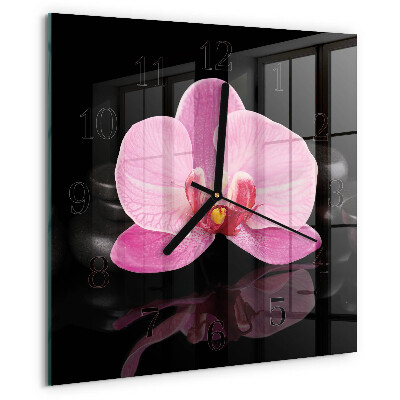 Vierkante glazen wandklok Orchidee