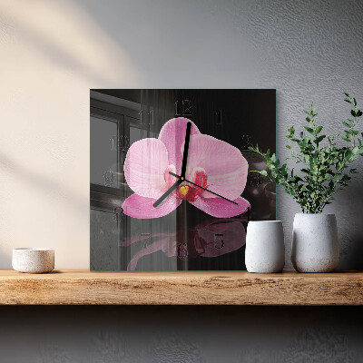 Vierkante glazen wandklok Orchidee