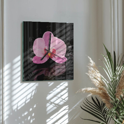 Vierkante glazen wandklok Orchidee