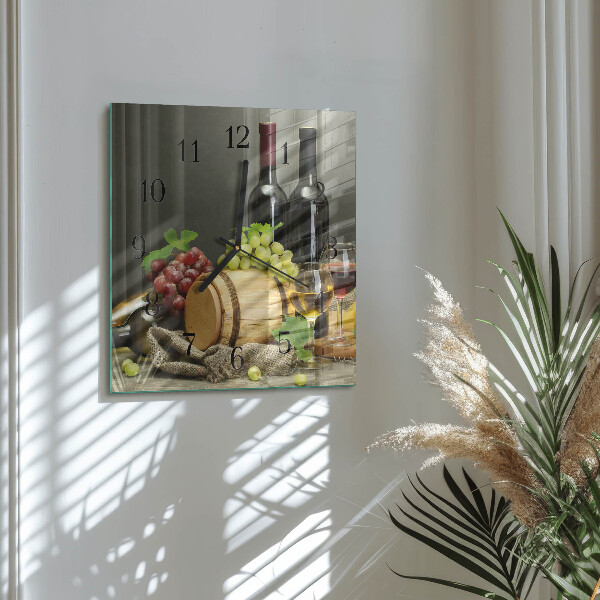 Vierkante glazen wandklok Druiven voor wijn
