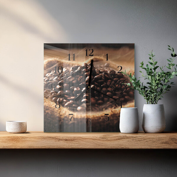 Vierkante glazen wandklok Koffiebonen