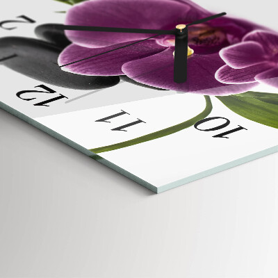 Vierkante glazen wandklok Orchidee