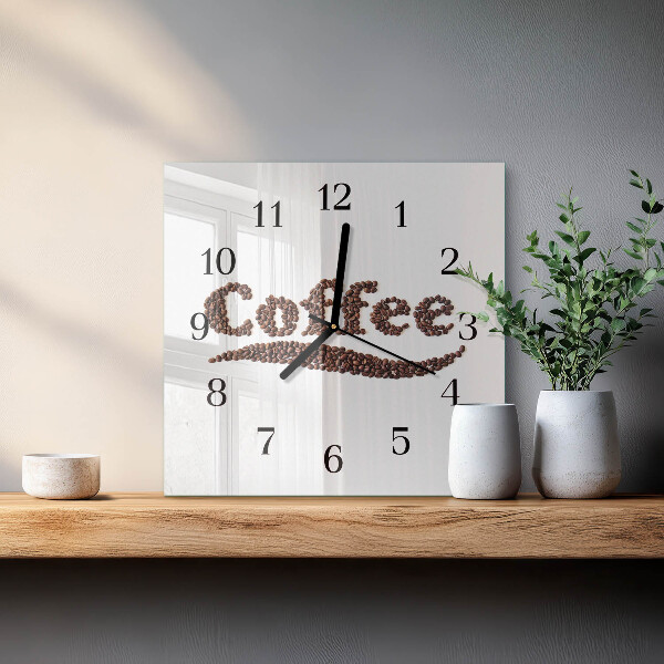 Vierkante glazen wandklok Koffie 