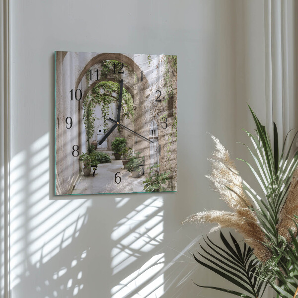 Vierkante glazen wandklok Laanplanten