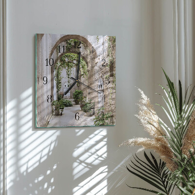 Vierkante glazen wandklok Laanplanten