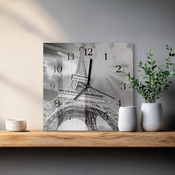Vierkante glazen wandklok Eiffeltoren Parijs