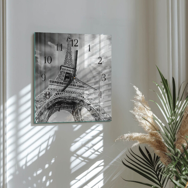 Vierkante glazen wandklok Eiffeltoren Parijs