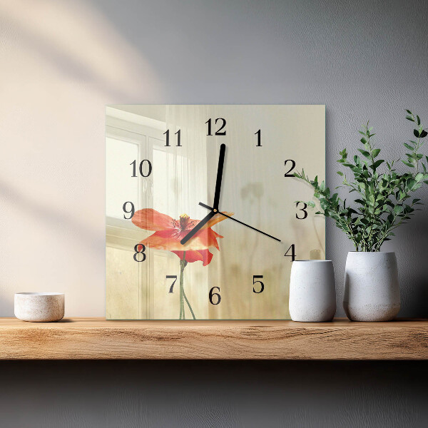 Vierkante glazen wandklok Papaver