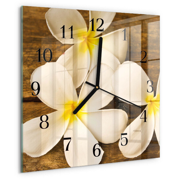Vierkante glazen wandklok Bloemen