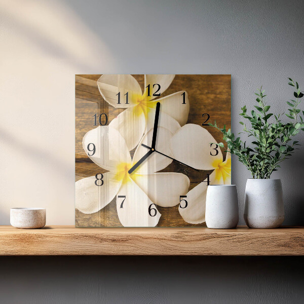 Vierkante glazen wandklok Bloemen