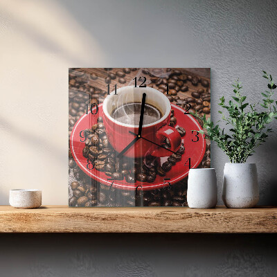 Vierkante glazen wandklok Kopje koffie