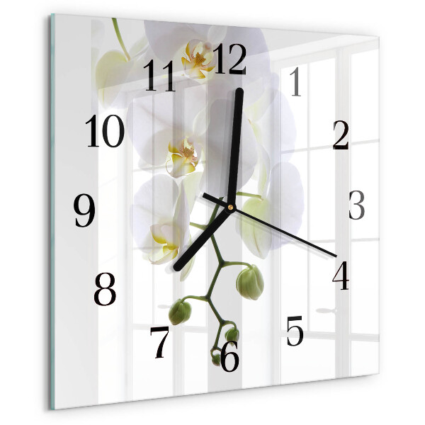 Vierkante glazen wandklok Orchidee